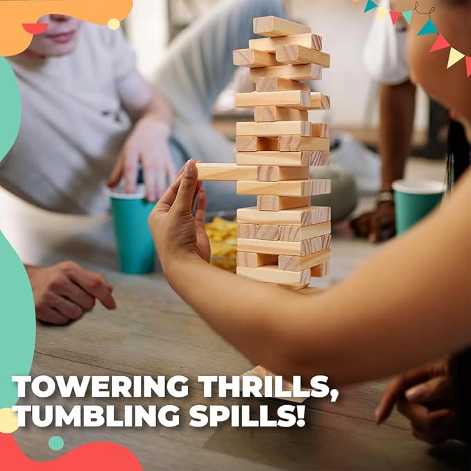 Wembley Wooden Blocks Stacking & Balancing Tower Games for Kids Adults 54 Pcs
