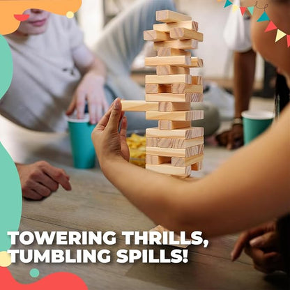 Wembley Wooden Blocks Stacking & Balancing Tower Games for Kids Adults 54 Pcs