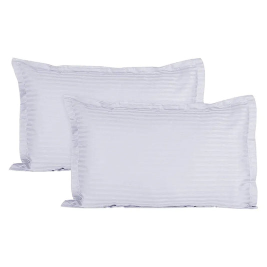 Aerohaven Glorious 210TC Striped Satin Cotton Pillow Cover Set White Colour