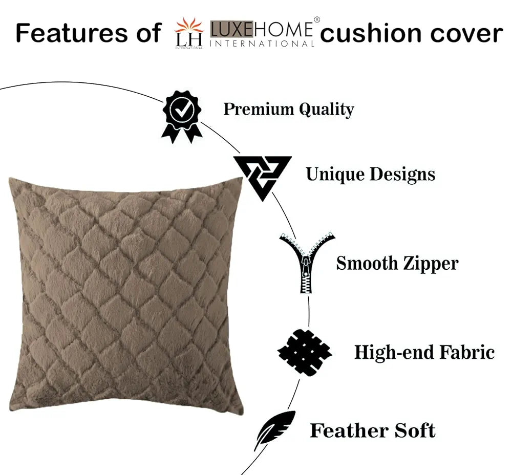Luxe Home Cushion Cover Duble Side Rabbit Fur Diamond Design Covers Set of 2 Colour Taupe