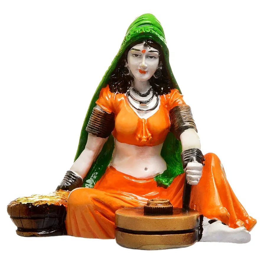 Karigaari India Hnadcrafted Polyresine Lady with Chakki Sculpture