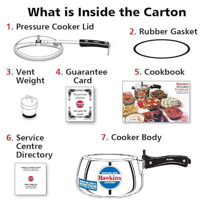 Hawkins Stainless Steel Contura Induction Compatible Inner Lid Pressure Cooker 5 Litre, Silver