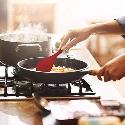 Woodtula Silicone Cooking Utensils Kitchen Utensil Set Heat Resistant Wooden Handles Red