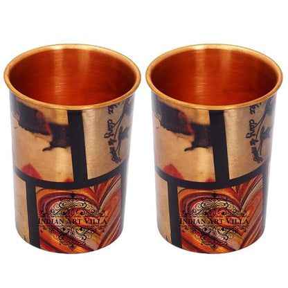 Indian Art Villa Printed Designer Copper Glasses Tumbler Brown Cup (Pack of 2)