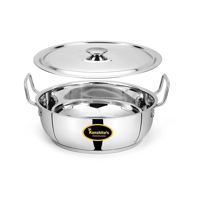 Kanshitas Heavy Gauge Stainless Steel Induction Bottom Kadai with Lid 5.2 Liter Capacity