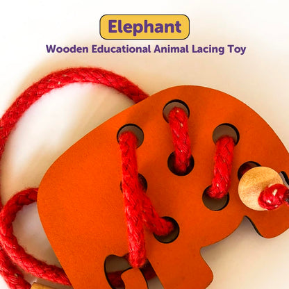 Mini Leaves Lacing Activity for Kids | Wooden Lacing Toys for Toddlers | Preschooler Educational Fine Motor Skill Toys | Elephant