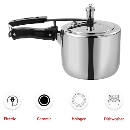 Vinod Straight Platinum Triply Stainless Steel Inner Lid Pressure Cooker - 3 Litres | SAS Bottom | Induction Ready