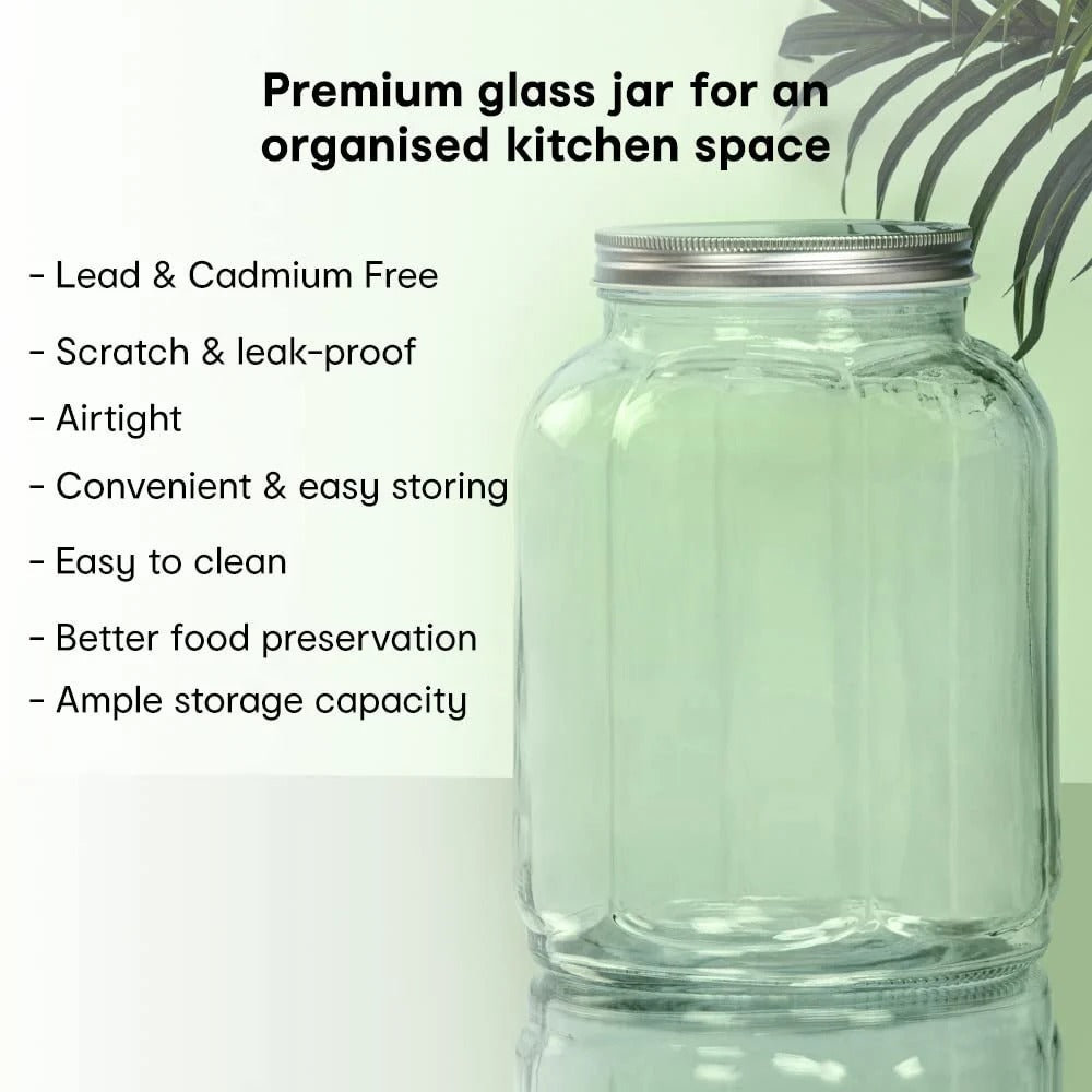 Anko 3L Fluted Glass Jar for Kitchen Storage | Airtight | Tin Lid | Clear