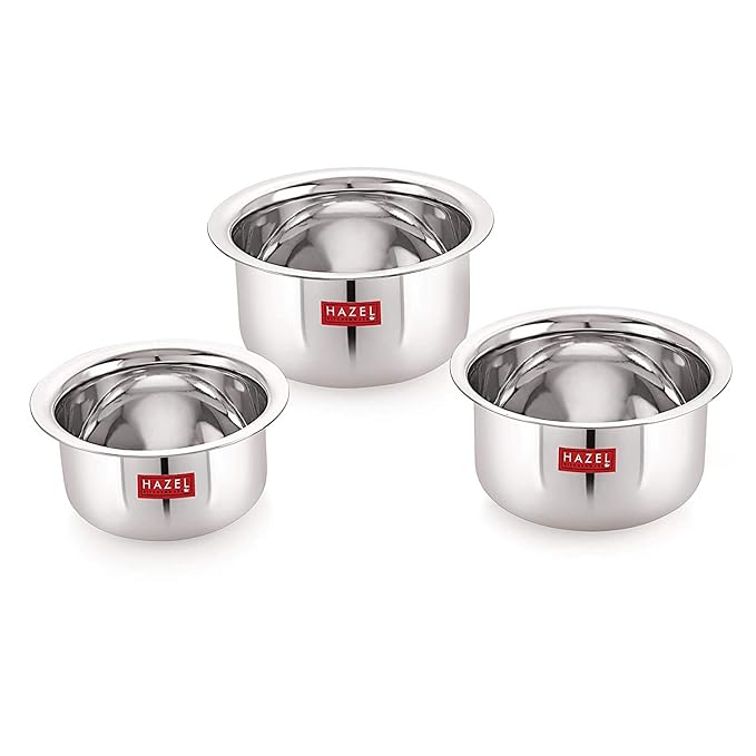 Hazel Alfa Stainless Steel Flat Tope Without Lid, Set of 3, 300, 500 & 700 ml, Silver
