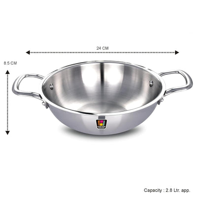Human Hydro Tri-Ply Stainless Steel Kadai 24cm 2.8L No Lid Induction Gas