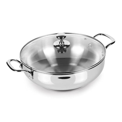 Milton Pro Cook Stainless Steel Sandwich Bottom Kadhai with Glass Lid, 20 cm / 1.68 litres - 1060 gms