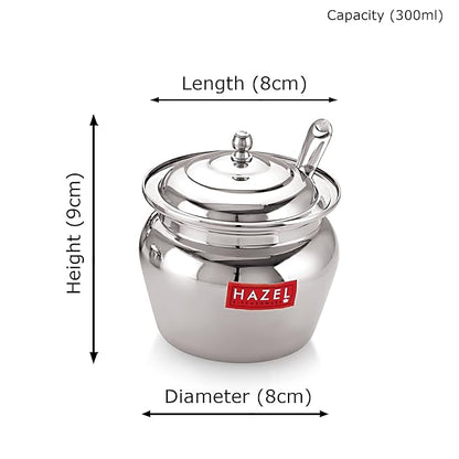 Hazel Stainless Steel Oil And Ghee Container With Spoon For Kitchen 300 Ml Capacity Multipurpose Oil Container