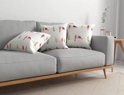 Urban Space Decorative Cotton Cushion Cover Set of 3 inch Cushion Covers for Sofa, Bedroom, Living Room Humming Bird Red