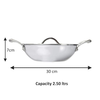 Fackelmann Triply Stainless Steel Kadai with Designer Lid 24 cm 2.50 litres Silver
