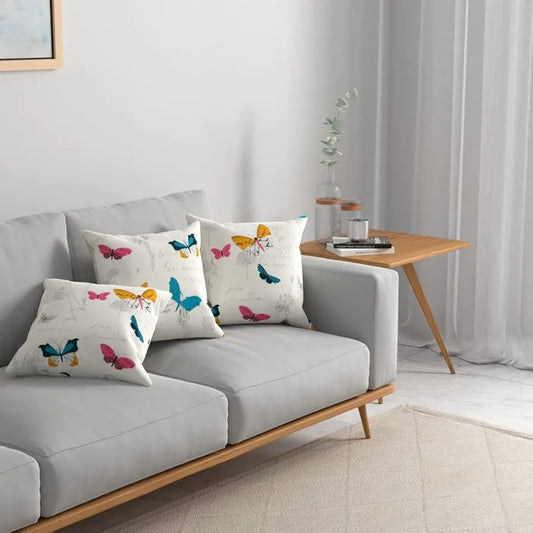 Urban Space Decorative Cotton Cushion Cover Set of 3 Cushion Covers for Sofa, Bedroom Butterfly Multicolor