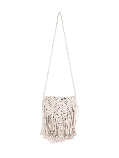 Astrid Handmade Macrame Flap Over Sling Bag For Girls And Women Colour Soothing White Purplish