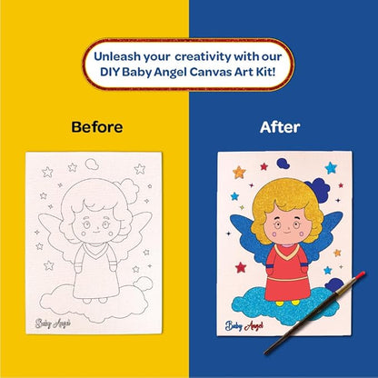 Mini Leaves Colour Me Baby Princess Diy Canvas Art Kit With Wooden Easel | Beginner Diy Canvas Kit for Kids | Single Piece