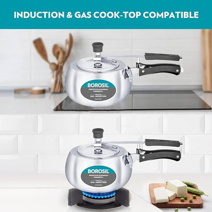 Borosil Pronto Induction Base Inner Lid Aluminium Pressure Cooker | 3.6 Mm Thick Base | 3 Litres | Silver
