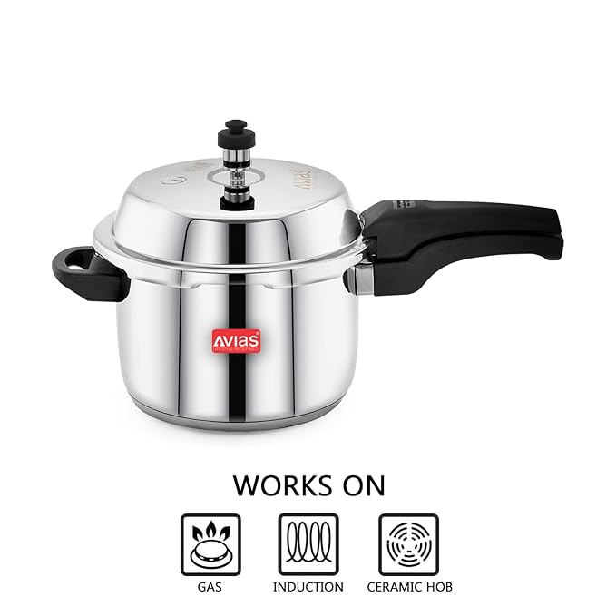Avias Ceres Stainless Steel Outer Lid Pressure Cooker 1.2mm Thickness Cooker 5 Litres