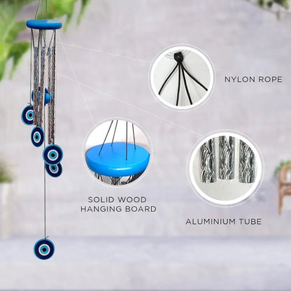 Shubhanjali Metal Evil Eye Wind Chimes 27Inch Turkish Wind Chime Blue
