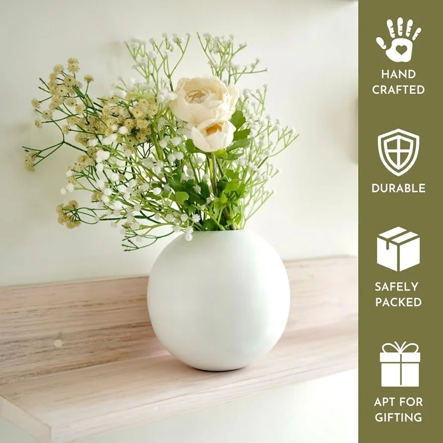 Behoma Metal Ball Flower Vase White Medium Flowers not Included
