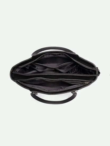 Zouk Printed Jute Handcrafted Vegan Leather Black Women's Check-point Friendly Classic Business Bag