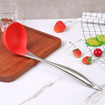 P-Plus International Silicone Spatula Versatile Tools Baking and Mixing Steel Laddle Red