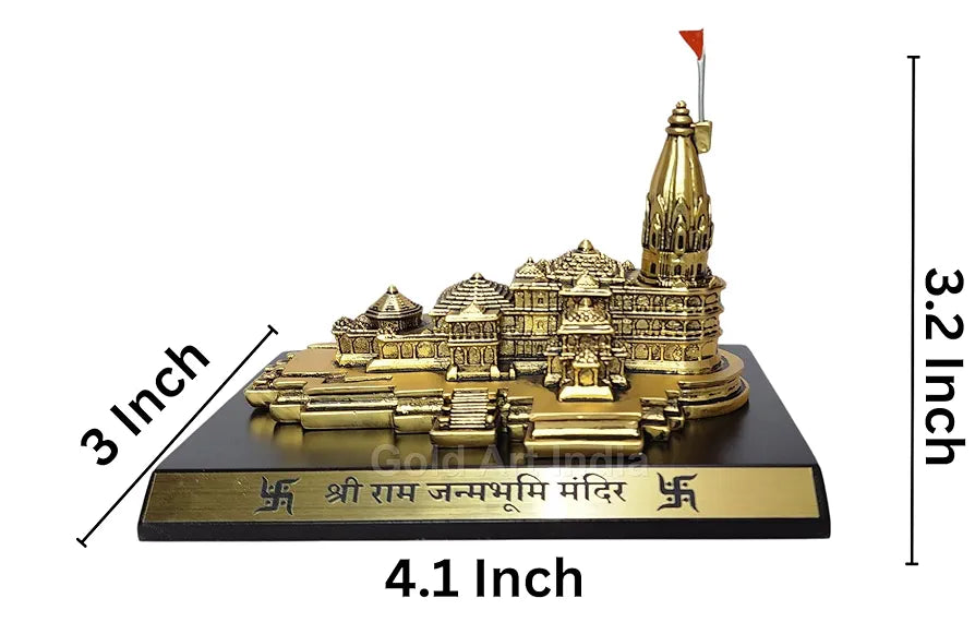 Gold Art India Ram Mandir Ayodhya Gold Plated Antique Matte Minature Small