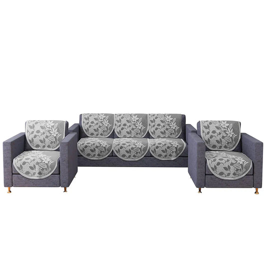 Kuber Industries 5-Seater Couch Cover Cotton Slipcover S-22 Flower Brown Sofa Cover