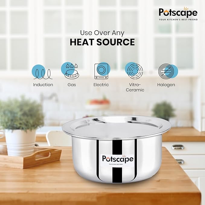 Potscape Triply Cooking Pot with Lid, 24 cm Capacity 5.6 Ltr Even Heat Distribution