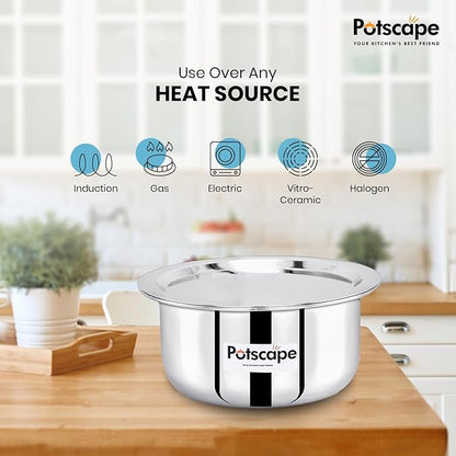 Potscape Triply Cooking Pot with Lid, 14 cm Capacity 1.15 Ltr Even Heat Distribution
