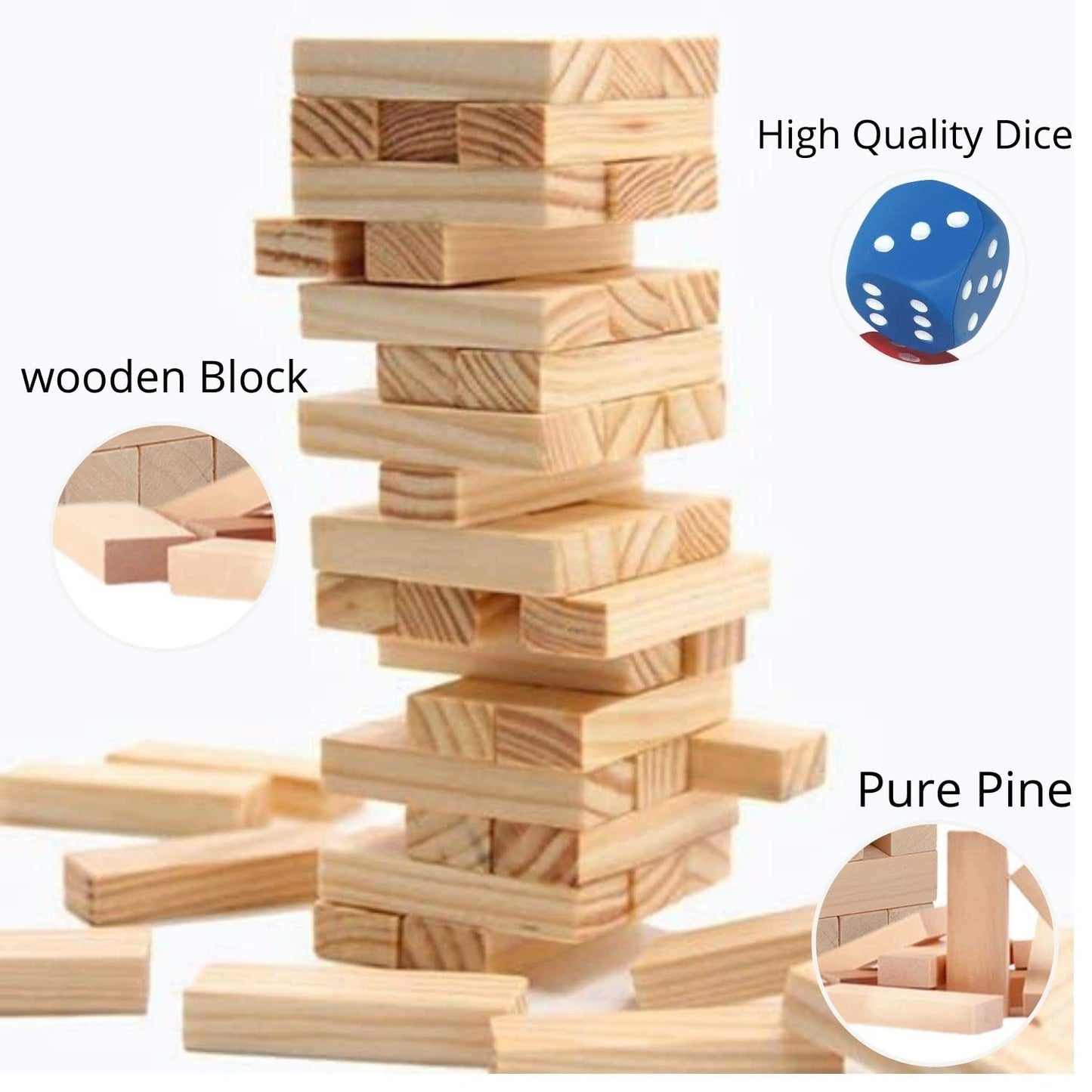 Kids Mandi Wooden Blocks 54 Pieces Stacking Game and Tumbling Building Block