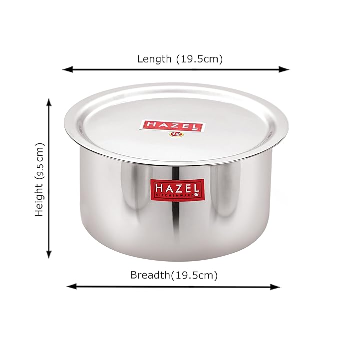 Hazel Alfa Stainless Steel Tope Patila with Lid Premium Heavy Gauge Flat Bottom 19.5 cm, 1.8 Litre, Silver