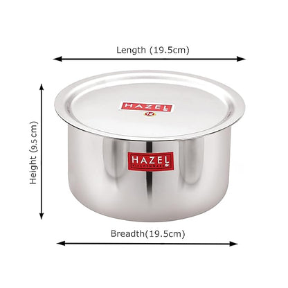 Hazel Alfa Stainless Steel Tope Patila with Lid Premium Heavy Gauge Flat Bottom 19.5 cm, 1.8 Litre, Silver