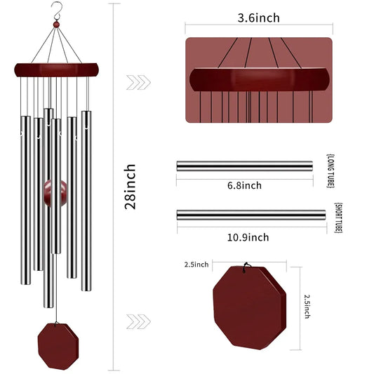 Memorial Wind Chimes Outdoor Large Deep Tone Wind Chime with 6 Tuned Tubes Elegant Chime