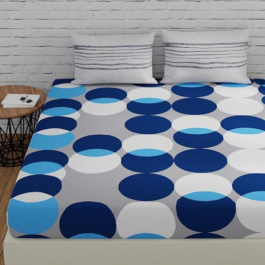Huesland by Ahmedabad Cotton 144 TC Bedsheet for King Size Bed with 2 Pillow Covers | Bubble Drop | Blue, Grey & White