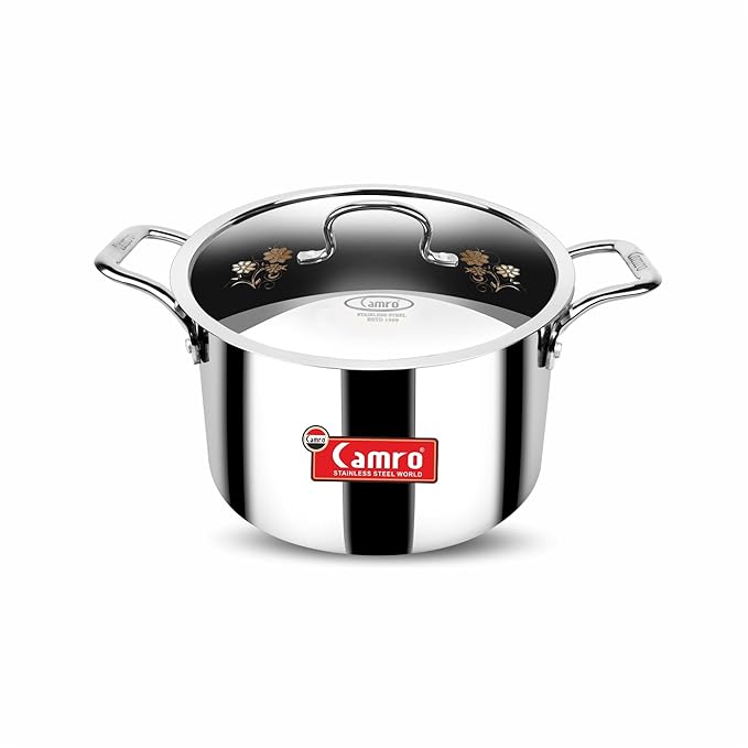 Camro Triply Artisian Serving Pot with Lid 16 No 4.2 Liters Induction Friendly Dishwasher Safe