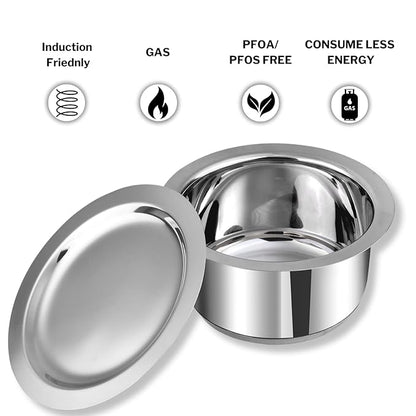 Vinod Stainless Steel 3 pc Tope Set with Capacity of 1 litres, 1.4 litres & 1.8 litres with Stainless Steel Lids