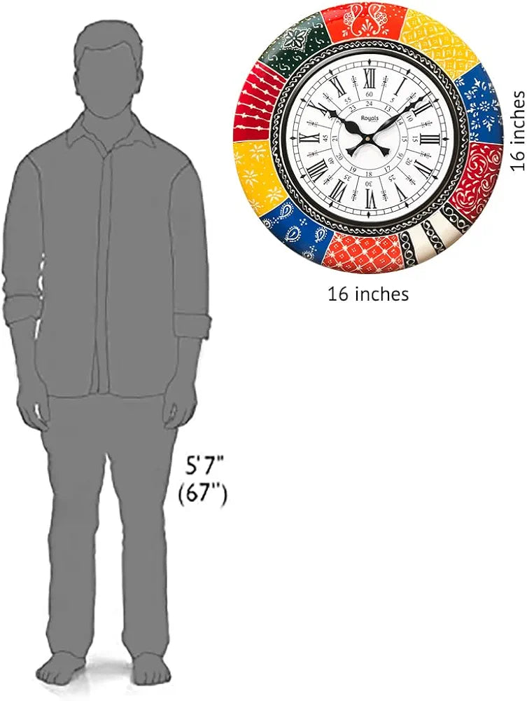 RoyalsCart Boistrous Colors Wooden Antique Analog Wall Clock Size - 40 cm x 40 cm [16 x 16 inches] [KTWC139D] Boistrous