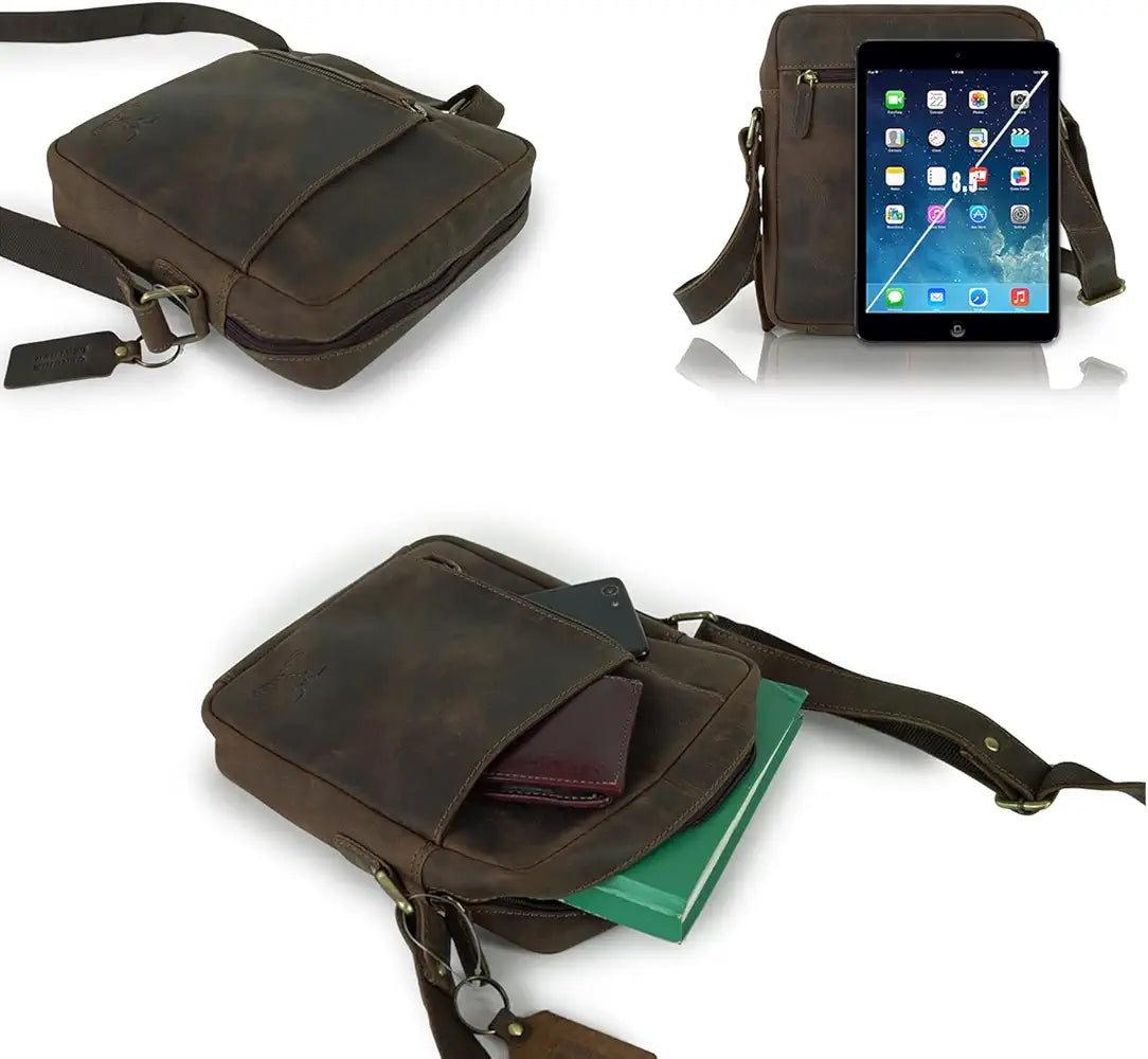 Goatter Hunter Leather 10”Inch Multi Pocket Crossbody Messenger Bag For Men  GTHT-13