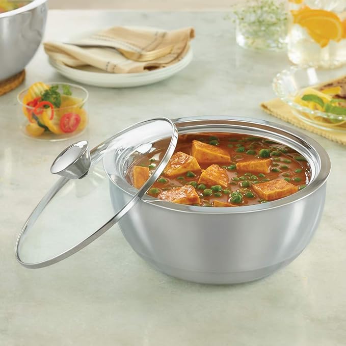 Borosil Stainless Steel Insulated Curry Server | 900 Ml | Silver