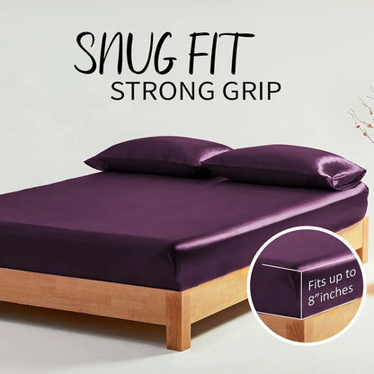 Cloth Fusion Solid 280 TC Satin Elastic Fitted Bedsheet for Double Bed King Size with 2 Pillow Covers Wine