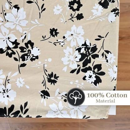 Divine Casa Floret 100% Cotton Double Fitted Bedsheet 144 TC Colour Ivory Sunflowers