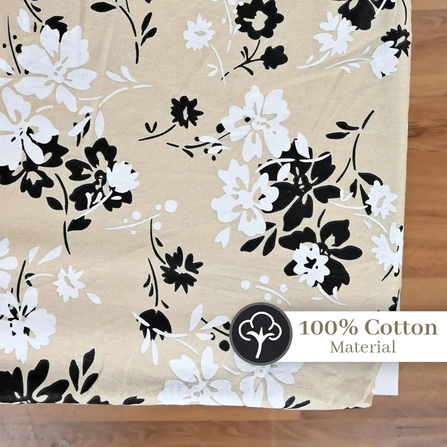 Divine Casa Floret 100% Cotton King Fitted Bedsheet 144 TC Deep Pocket Design Soft & Breathable Fabric Colour Ivory Sunflowers