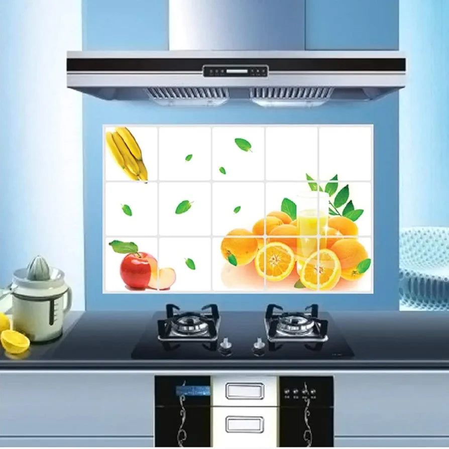Jaamso Royals Fruits and Leave Design Oil Proof Decal Heat-resistant Aluminum Foil Kitchen Tile Wall Sticker 29.52 X 17.71 Inches Top Selling