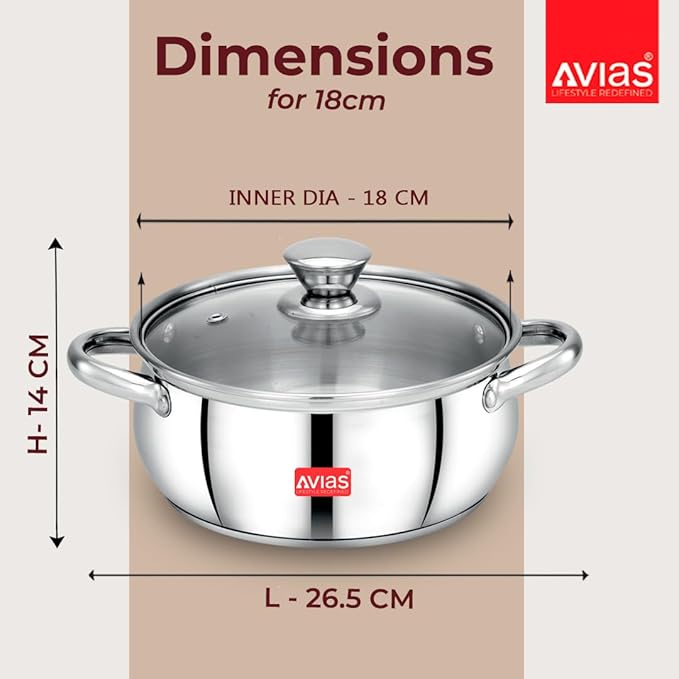 Avias Inox Ib Belly Cookpot 18cm Stainless Steel Cookpot with Glass Lid