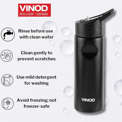 Vinod Snappy Stainless Steel Single Wall Vacuum Insulated Water Bottle - 750ml | Ergonomic Sleek Design