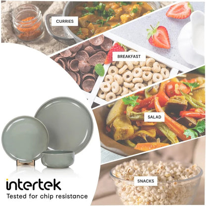 Anko Stoneware 12 Piece Dinner Set Sage Green Glazed 4 Dinner Plates 4 Side Plates 4 Bowls Microwave Dishwasher Safe