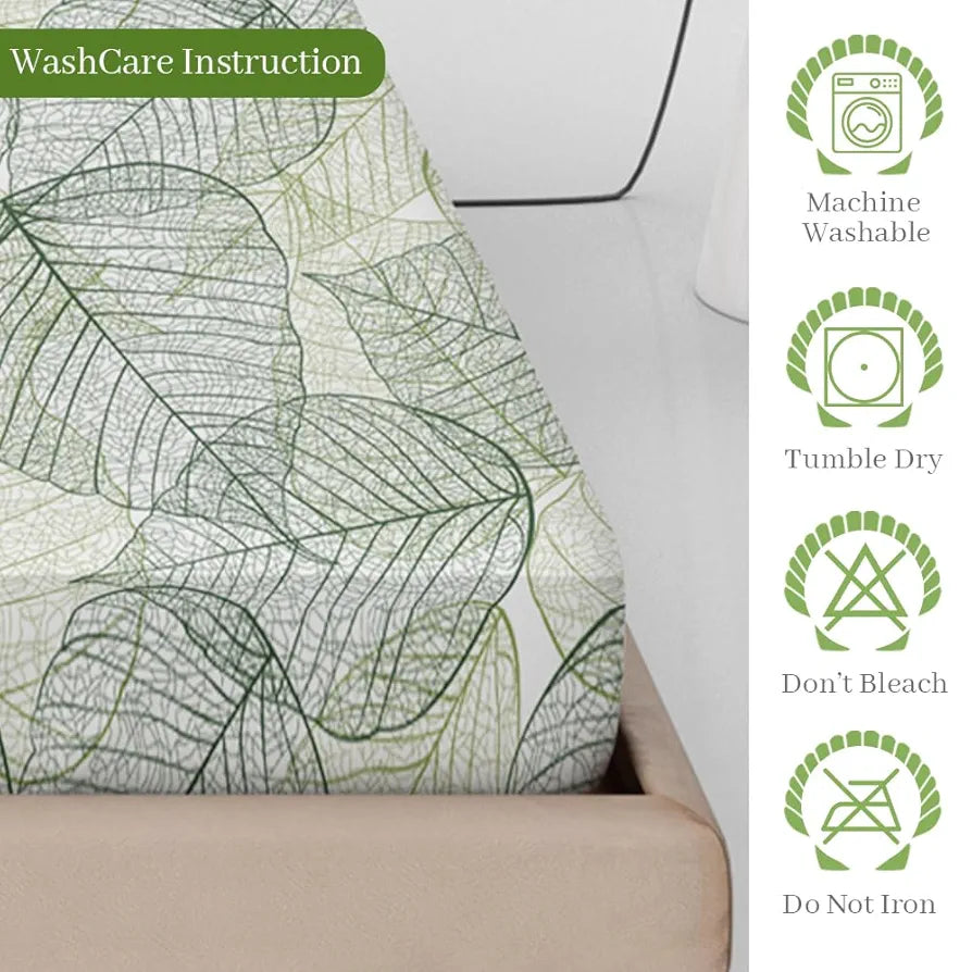 Divine Casa 144 TC Cotton Fitted Bedsheet for King Size Bed Floral Green Print 100% Cotton Elastic Fit with 2 Pillow Covers Colour Garden Green