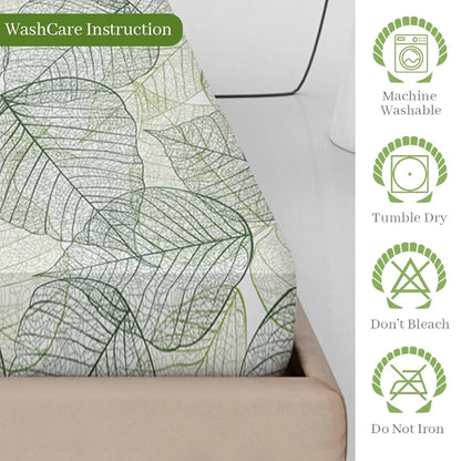 Divine Casa 144 TC Cotton Fitted Bedsheet for King Size Bed Floral Green Print 100% Cotton Elastic Fit with 2 Pillow Covers Colour Garden Green